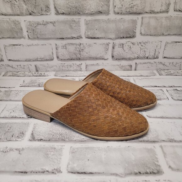 NWOB Sseko Woven Pointed Toe Slip On Mules Camel Brown Leather Size 6 - Picture 3 of 7